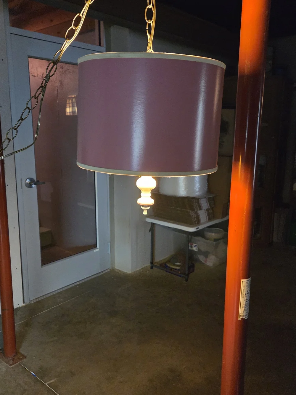 Coral Pink Drum Pendant Lamp with Cream Trim